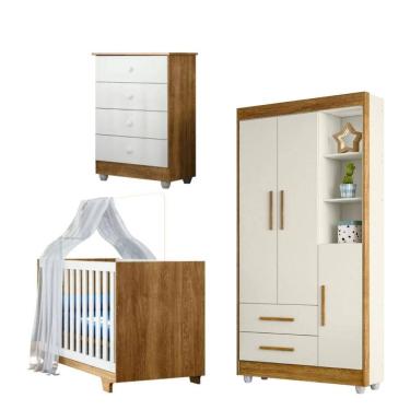 Imagem de Quarto Bebê c/ Berço Mini Cama,Guarda Roupa,Cômoda e Colchão