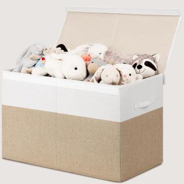 Imagem de Caixa de Brinquedos INDRESSME 85L - Bege e Branca com Tampa