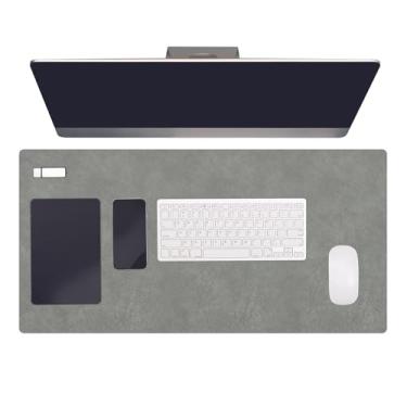 Imagem de PATIKIL Protetor de mesa de couro de 89,9 cm x 45 cm, grande tapete de mesa dupla face, impermeável, de couro, PVC, para laptop, computador, escrivaninha, mesa, jogos, casa, cinza