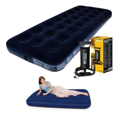 Imagem de Colchão Inflável Solteiro Leve Resistente +Bomba Ar + Reparo - Bel, Az