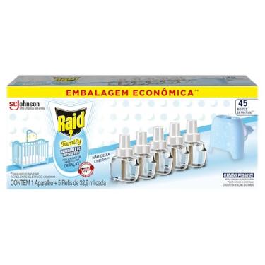 Imagem de Raid Repelente Eletrico Líquido Family, 45 Noites, 5 Refis de 32,9ml