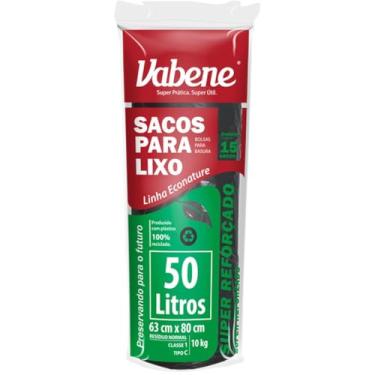 Imagem de Saco para Lixo, 50 Litros, Preto 63x80 cm, 40 Micras, Vabene