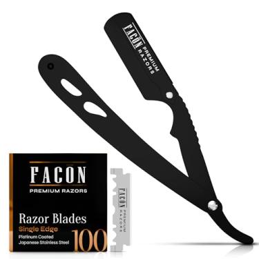 Imagem de Facón Lâminas de barbear masculinas – Kit profissional de barbeiro de borda reta com 100 lâminas, barbeador Barbero clássico de aço inoxidável para um barbear suave e preciso, barbeador de barbeiro