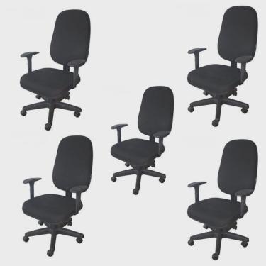 Imagem de Kit 5 Unidades Cadeira Escritório Secretária Giratória com Braço Regulável em Couro