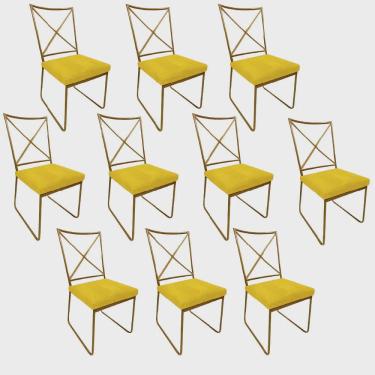 Imagem de Kit 10 Cadeiras Sala de Jantar Escritório Office Clark Industrial Ferro Dourado Sintético Amarelo - Ahz Móveis