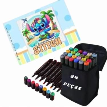 Imagem de Kit Livro de Colorir tipo Stitch Azul LIL. STI + 24 Canetinhas coloridas - Canetas Touch- Marcador | Atividades Criativas | Presente Educativo | Antiestresse | Para Crian?as e Adultos