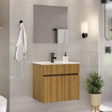 Imagem de Armário de Banheiro Meca 2 Portas com Cuba Lamina Marrom - Ozini Móveis