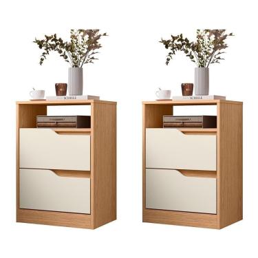 Imagem de Kit 2 Mesas De Cabeceira Sole 2 Gavetas Freijó-off White - Móveis Albatroz Freijó-off White
