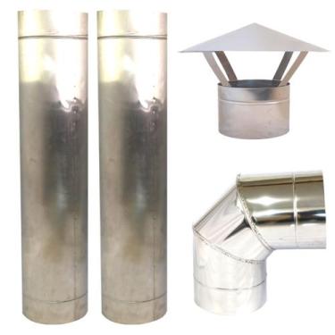 Imagem de Kit Chaminé 200mm Inox 430 Com 2 Dutos, Chapéu, Curva 90º - INOX LAURI