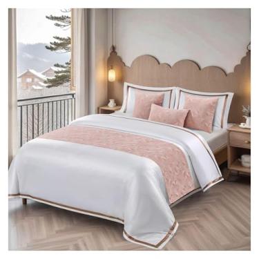 Imagem de Tapete de veludo para cama com padrão irregular, cachecol de cama, cobertor de hotel, protetor de cama moderno, decorativo, sem desbotamento, toalha de cama para cama de casal queen size - rosa | 1