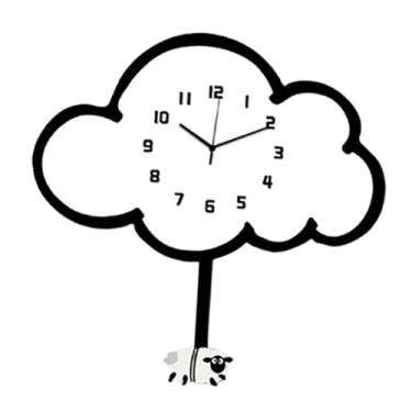 Imagem de Wswqop Relógio de parede em nuvem, ornamento de parede, relógio decorativo silencioso e fofo para escritório interno, sala de jantar, quarto infantil, com Pêndulo