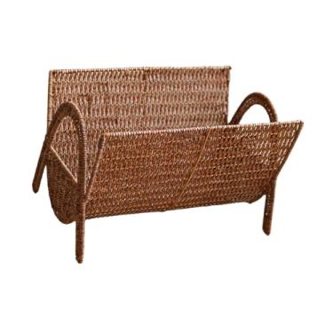 Imagem de IEUDNS Porta-revistas de vime sintético, cesto de armazenamento, suporte de revistas de chão, organizador para arquivos, álbuns, discos de, sala de