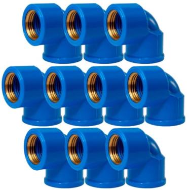 Imagem de Kit 10 Joelho Azul Bucha Latão 90° 25X20mm 3/4"X1/2" Shiva