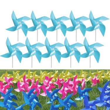 Imagem de Tsocent 100 Peças De Cata-Ventos, Cata-Ventos Brinquedo E Lembrancinhas Festa Para Crianças, Decorativos Áreas Externas Jardim (Azul Claro)