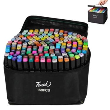 Imagem de Marcadores Artísticos, Canetinhas,168 Cores, Ponta Dupla 0,6mm e 0,8mm com Estojo