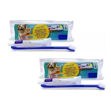 Imagem de 02 Kit Saúde Oral Virbac Pasta Cet+escova E Necessaire Cães