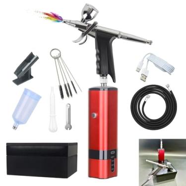 Imagem de I-BEAUTEE Kit de aerógrafo portátil sem fio com compressor, conjunto de mini pistola de ar portátil de alto fluxo de ar, pincel de ar de alta pressão tipo gatilho para pintura, arte de unhas, bolo,