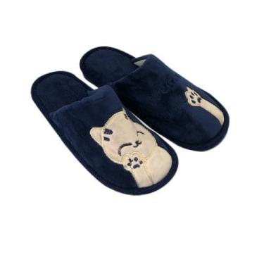 Imagem de Pantufa Infantil Gatinho, Azul Marinho, Tamanho 30/31, 23cm x 10cm, Material Poliéster