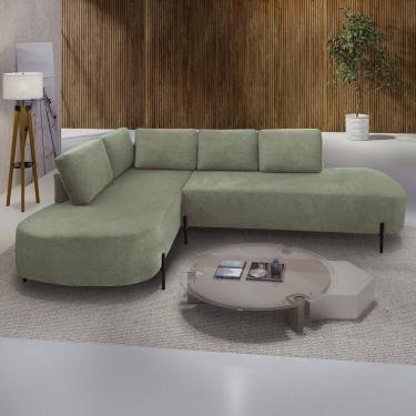 Imagem de Sofá de Canto Orgânico 4 Lugares 265cm Base de Ferro Chaise Esquerda Luna Verde