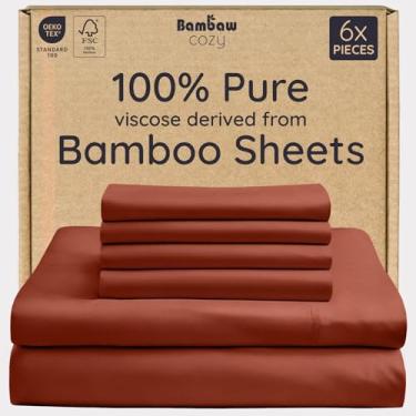 Imagem de Bambaw 100% viscose derivada de lençóis de bambu King Size – Conjunto de lençóis refrescantes King com 6 peças, lençóis de luxo com bolso profundo, para colchões de até 40 cm, jogo de cama super macio