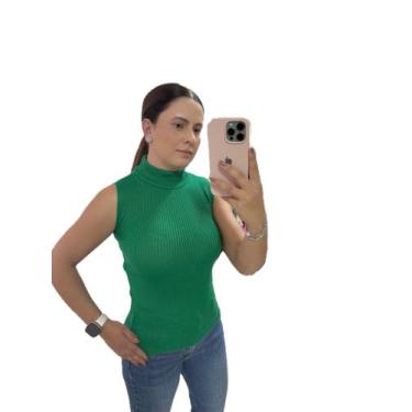 Imagem de Blusa Regata Feminina Tricot Gola Alta Confortável Versátil Basica - E