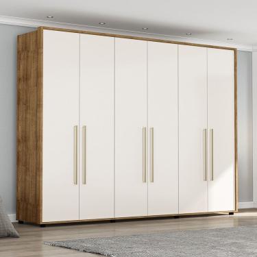 Imagem de Guarda Roupa Roupeiro Casal 6 Portas 6 Gavetas Coimbra Freijó Off White Politorno Móveis
