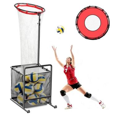 Imagem de ahalolo Rede De Treinamento Para Levantadores Vôlei, Equipamento Portátil Vôlei Com 2 Rodas Borracha E 6 Ajustes Ângulo Altura, Tamanhos Aro Alvo Bolsa Coleta Bolas Transporte