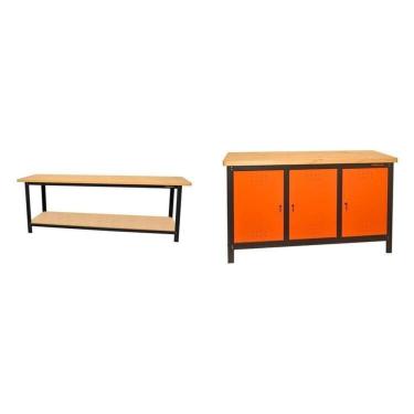 Imagem de Conjunto 2 Bancadas de Ferramentas Profissional Fechada 200cm Presto Laranja