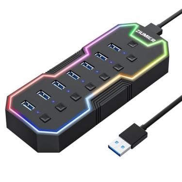 Imagem de ZIUMIER Hub USB 3.0, expansor USB de 7 portas com faixa de LED RGB para MacBook, Mac Pro, Mac Mini, iMac, Surface Pro, XPS, PC, Flash Drive, HDD móvel
