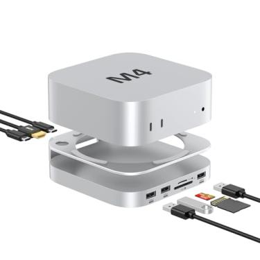 Imagem de Mac Mini Hub: suporte e base de alumínio 10 em 1 para Mac Mini M4 Pro com gabinete SSD M.2 NVMe, 4K60hz HDMI, 10Gbps USB-A*2, leitores de cartão SD/TF, USB 2.0