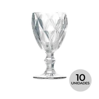 Imagem de Kit 10 Taças de Vidro para Água Diamante Transparente EmCasaTem 340ml