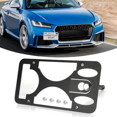 Imagem de Gancho de reboque para para-choque dianteiro Suporte de montagem para placa de licença compatível com Audi TT RS 2018-2022, sem suporte de placa de perfuração, molduras de substituição com kit de