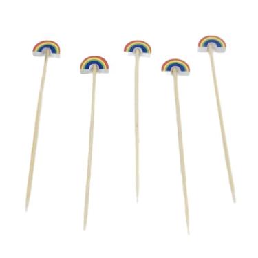 Imagem de Espetinhos Decorativos Picks de Bambu 12cm – Palitos para Petiscos, Doces, Cupcakes, Lanches e Drinks | Kit para Festa, Casamento, Coquetel e Churrasco (25 Espetos Arco-íris)