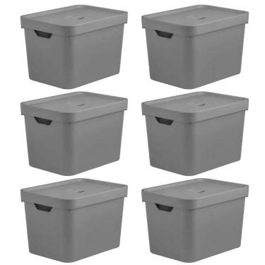 Imagem de Kit 6 Caixas Organizadora 18L Ou 24,5X27X36Cm Cube Preta