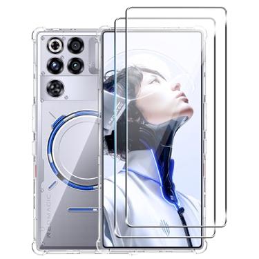 Imagem de Fhyeugfy Capa para ZTE Nubia Red Magic 11 Pro/Red Magic 11 Pro+ com [2 unidades] protetor de tela de vidro temperado, TPU transparente, canto reforçado à prova de choque, antiarranhões