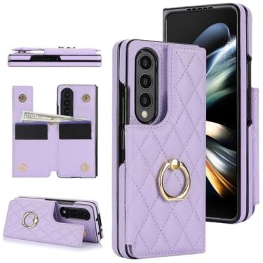 Imagem de Capa de couro para celular Samsung Galaxy Z Fold 3, 4, 5, 6, 7, com suporte de anel de metal e suporte rígido, roxa, para Galaxy Z Fold7