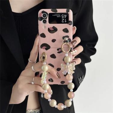 Imagem de Capa de leopardo da moda com corrente para Samsung Galaxy Z Flip 5 4 3 5G Bow Hard Cases para Z Flip3 Flip4 Flip5 Capa de suporte de pulseira, com corrente, para Z Flip 4