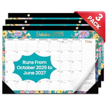 Imagem de Pacote com 3 calendários de mesa 2025-2026, calendário de 21 meses de outubro de 2025 a junho de 2027 - calendário grande de 43 x 30 cm de mesa/parede para escola em casa ou escritório - estampa