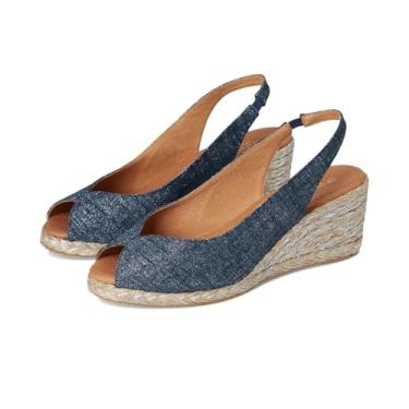 Imagem de André Assous Sandália feminina Audrey Espadrille Wedge, Azul-marinho, prata, 41
