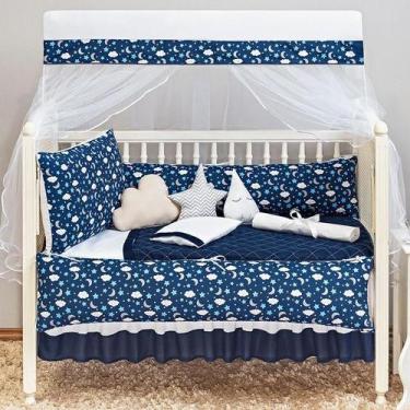 Imagem de Kit Berço Nuvem Chuva De Benção Marinho Menino Estampado 8P - L2m