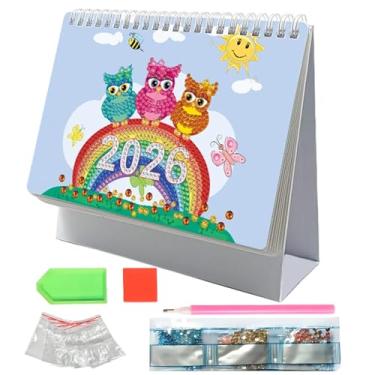 Imagem de Calendário de mesa 2026 D I Y Gem Painting - Decoração mensal de artesanato e planejador de objetivos | Organizador de arte de diamante para compromissos, gerenciamento de , decoração de