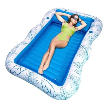 Imagem de Boias de piscina para adultos, cama reclinável flutuante inflável | Jangada de piscina portátil com suporte de copo para bronzeamento de água, jogos, férias, quintal, viagem, rio, praia, lago
