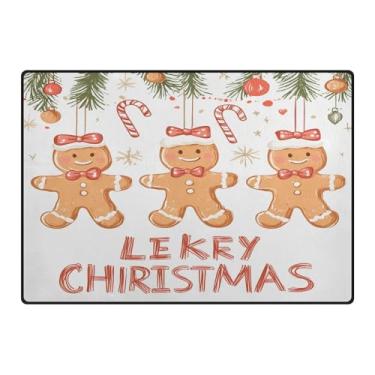 Imagem de Blueangle Tapetes de Natal laváveis de 12 x 17 cm para sala de estar - Tapete de área ultrafino macio antiderrapante resistente a manchas com estampa de pão de gengibre fofo para decoração de férias