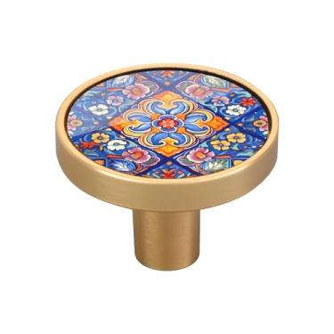 Imagem de Blueangle Pacote com 4 puxadores de armário de cerâmica mexicana 3,5 cm Puxadores redondos de gaveta para cômoda e armários de cozinha (515)