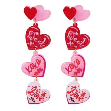 Imagem de coadipress Brincos de coração de acrílico para mulheres, exclusivos, leves, geométricos, de resina geométrica, três brincos com pingente de coração rosa, Medium, Acrílico, Sem pedra preciosa