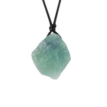 Imagem de LERSUSI Colar de cristal cru natural para mulheres, colares de pedras irregulares, pingente de pedra preciosa espiritual com corda ajustável, 13.38-27.56 in, Pedra, Fluorita verde
