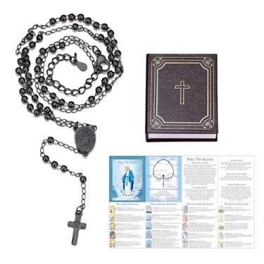 Imagem de FaithHeart Rosário católico para mulheres, colar em Y de aço inoxidável virgem maria para mulheres, presentes católicos com cartão de oração do terço e caixa de presente, Aço inoxidável, Sem Pedra