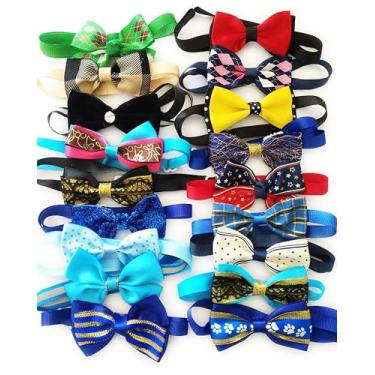 Imagem de PET SHOW 50 peças de gravata borboleta para meninos pequenos para cães machos, gatos, filhotes, laços, laços ajustáveis, coleira de cuidados com a pele, azul, preto, volume