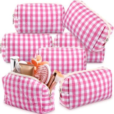 Imagem de Paterr 6 peças de bolsa de maquiagem acolchoada a granel para mulheres meninas meias de Natal presentes de dama de honra bonito algodão bolsa cosmética laço floral coquete estética viagem bolsa de