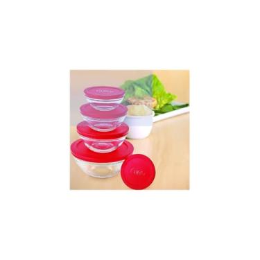 Imagem de Conjunto de Potes Herméticos, 5 Unidades Plástico Transparente com Tampa Branca, Tamanhos 320ml a 2300ml, Vedação à Vácuo, para Alimentos, Micro-ondas e Freezer